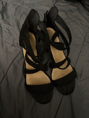 Black Braided Strappy Women's Heels